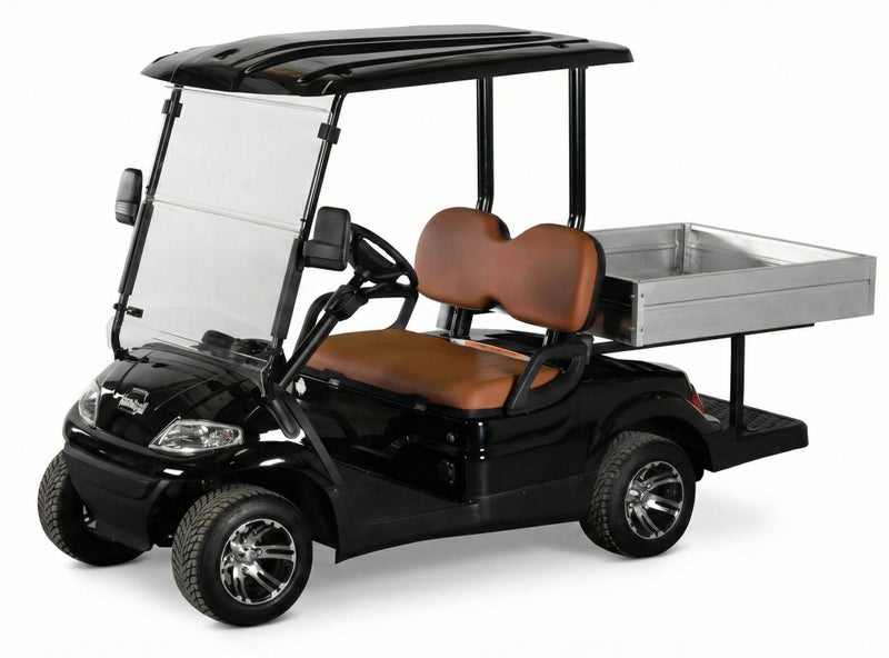 EPIC 2+Short Cargo Non-Lifted Electric Golf Cart with Lithium Battery 105Ah & Standard Tires  | Utility LSEV (Black) - Image 1